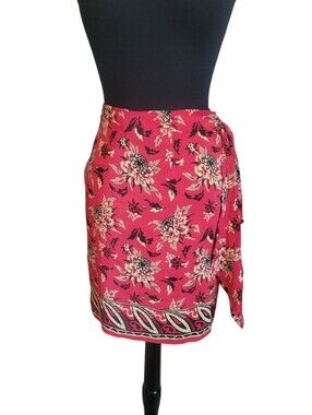 Vintage 90s Donna Karan Jeans Silk Wrap Skirt L Floral Boho Fall Scarf Print Y2K